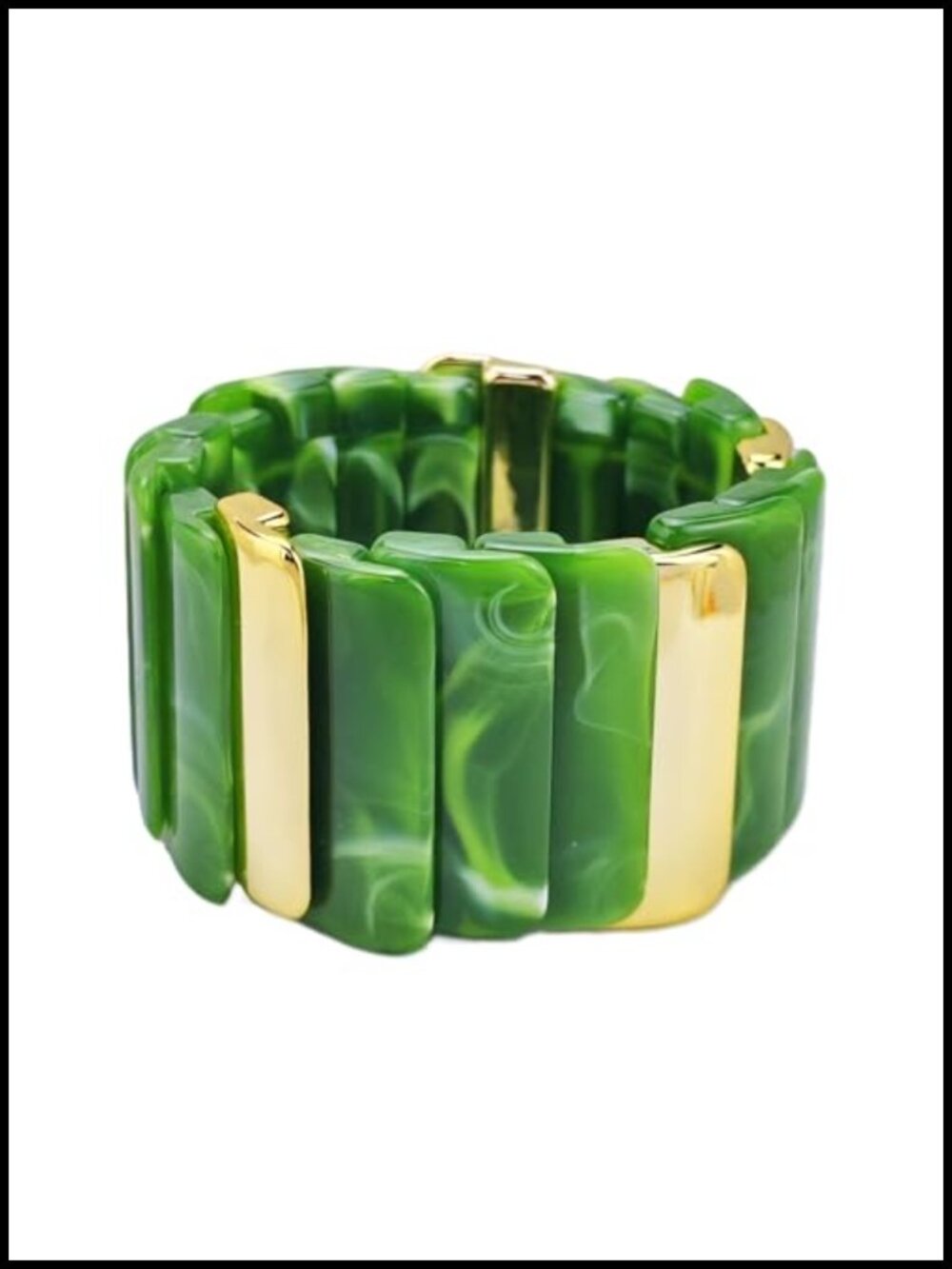 Acrylic Resin Chunky Stretch Bangle Bracelet Women Gold Plated Handmade